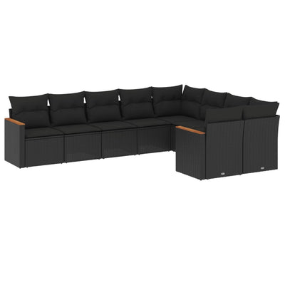9 Piece Garden Sofa Set with Cushions Black Poly Rattan Payday Deals