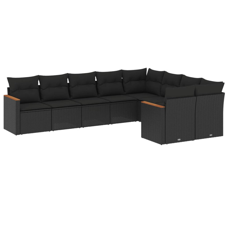 9 Piece Garden Sofa Set with Cushions Black Poly Rattan Payday Deals