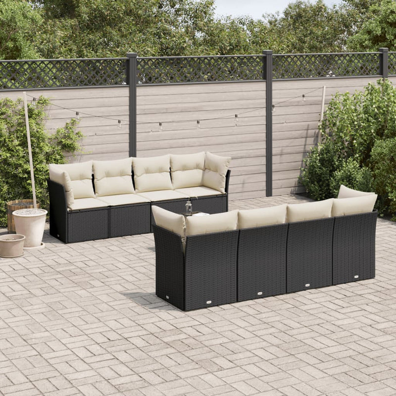 9 Piece Garden Sofa Set with Cushions Black Poly Rattan Payday Deals