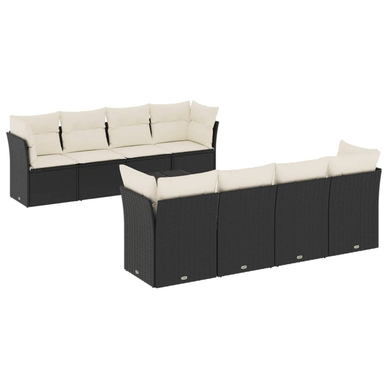 9 Piece Garden Sofa Set with Cushions Black Poly Rattan Payday Deals