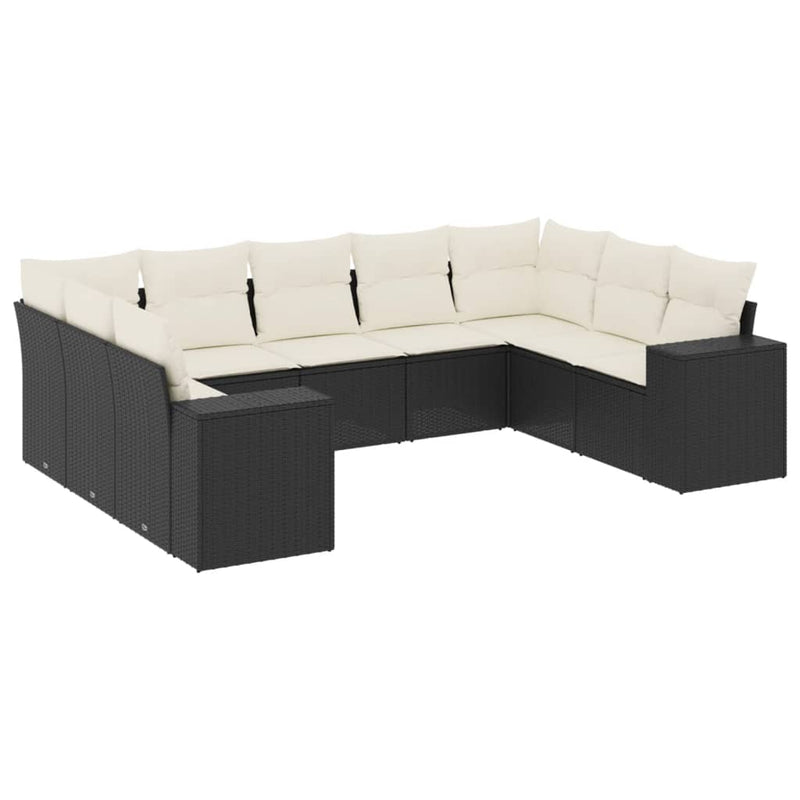9 Piece Garden Sofa Set with Cushions Black Poly Rattan Payday Deals