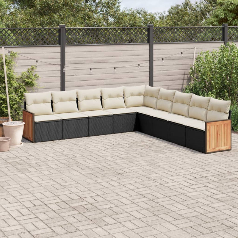 9 Piece Garden Sofa Set with Cushions Black Poly Rattan Payday Deals