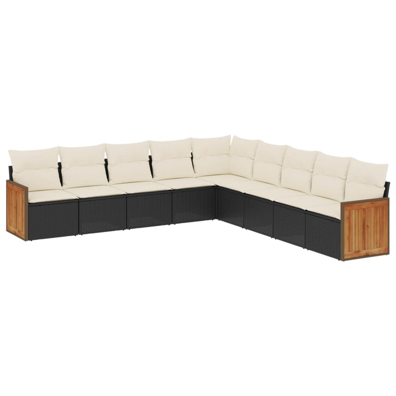 9 Piece Garden Sofa Set with Cushions Black Poly Rattan Payday Deals