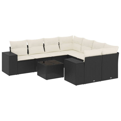 9 Piece Garden Sofa Set with Cushions Black Poly Rattan Payday Deals