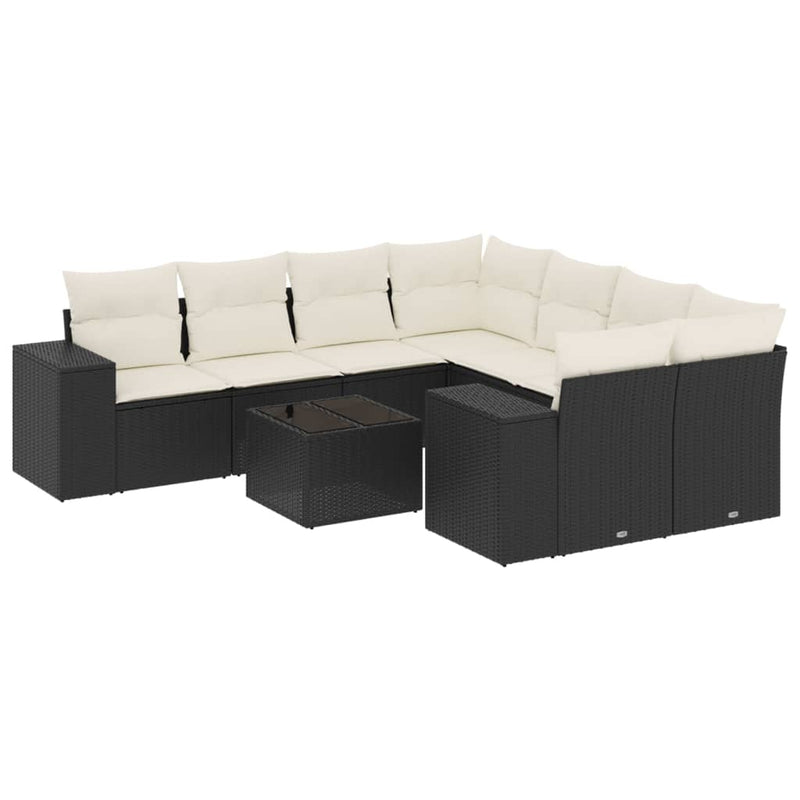 9 Piece Garden Sofa Set with Cushions Black Poly Rattan Payday Deals