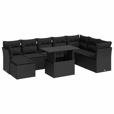 9 Piece Garden Sofa Set with Cushions Black Poly Rattan Payday Deals
