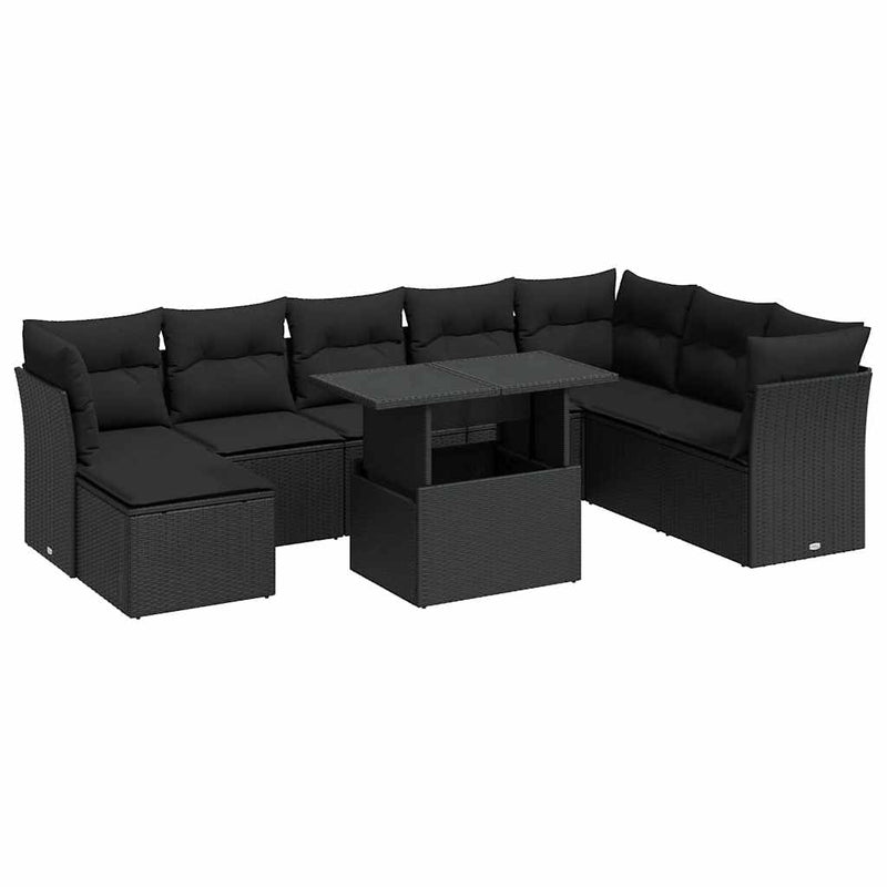 9 Piece Garden Sofa Set with Cushions Black Poly Rattan Payday Deals