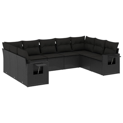 9 Piece Garden Sofa Set with Cushions Black Poly Rattan Payday Deals