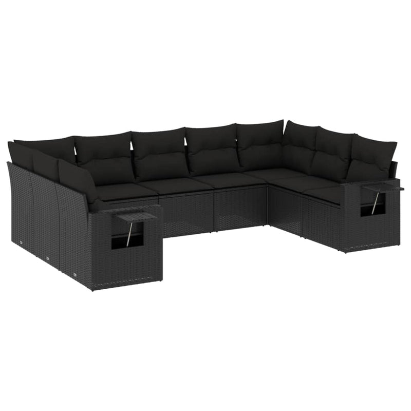 9 Piece Garden Sofa Set with Cushions Black Poly Rattan Payday Deals