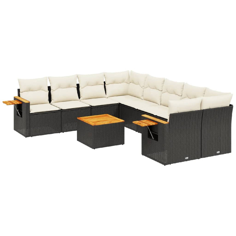 9 Piece Garden Sofa Set with Cushions Black Poly Rattan Payday Deals