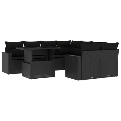 9 Piece Garden Sofa Set with Cushions Black Poly Rattan Payday Deals