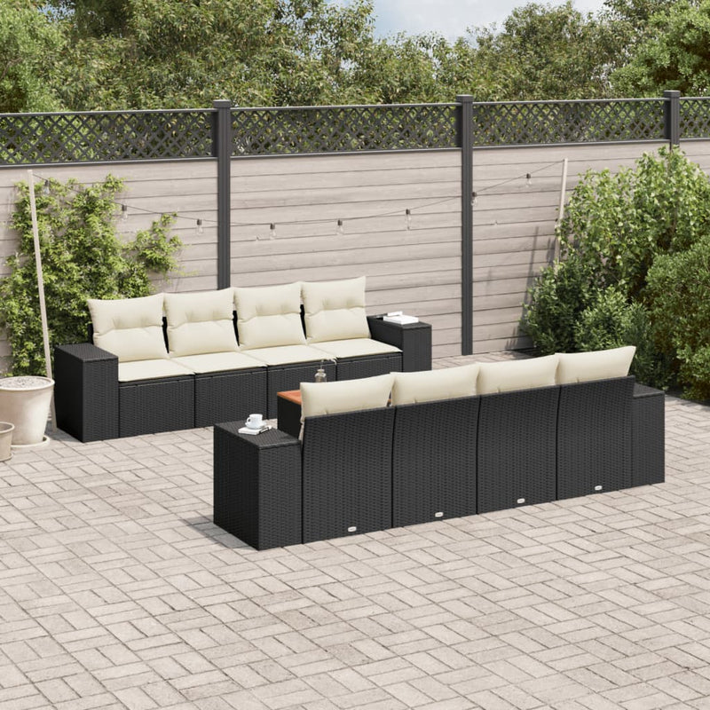 9 Piece Garden Sofa Set with Cushions Black Poly Rattan Payday Deals