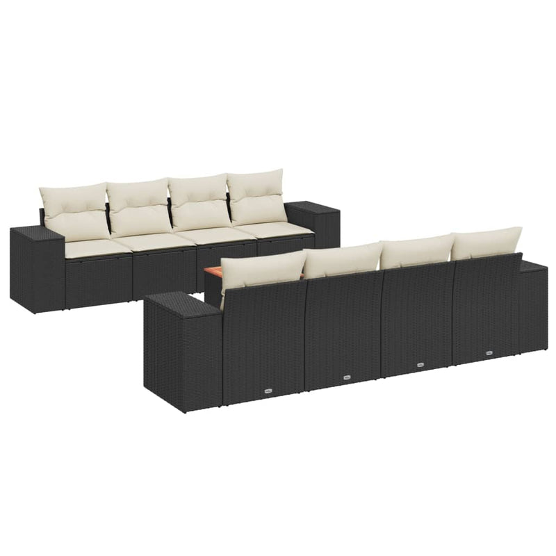 9 Piece Garden Sofa Set with Cushions Black Poly Rattan Payday Deals