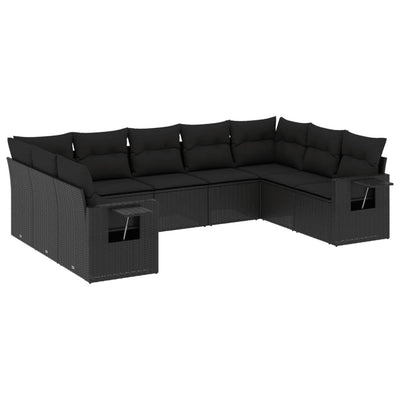 9 Piece Garden Sofa Set with Cushions Black Poly Rattan Payday Deals