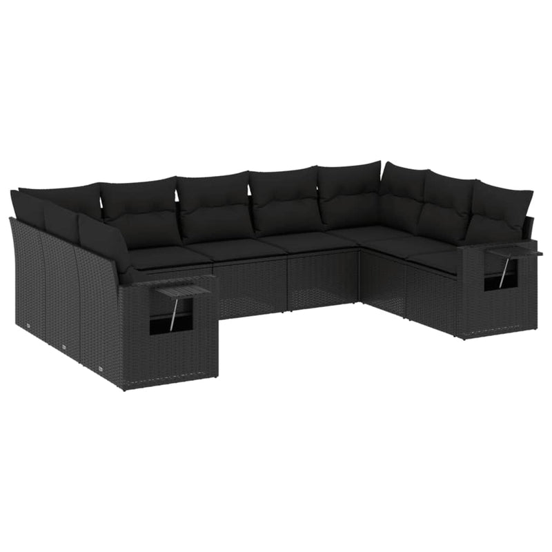9 Piece Garden Sofa Set with Cushions Black Poly Rattan Payday Deals