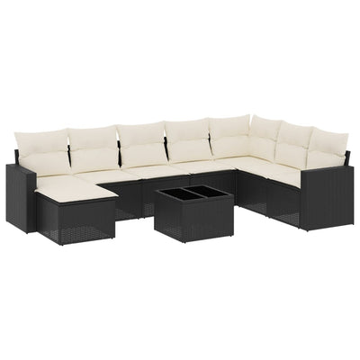 9 Piece Garden Sofa Set with Cushions Black Poly Rattan Payday Deals