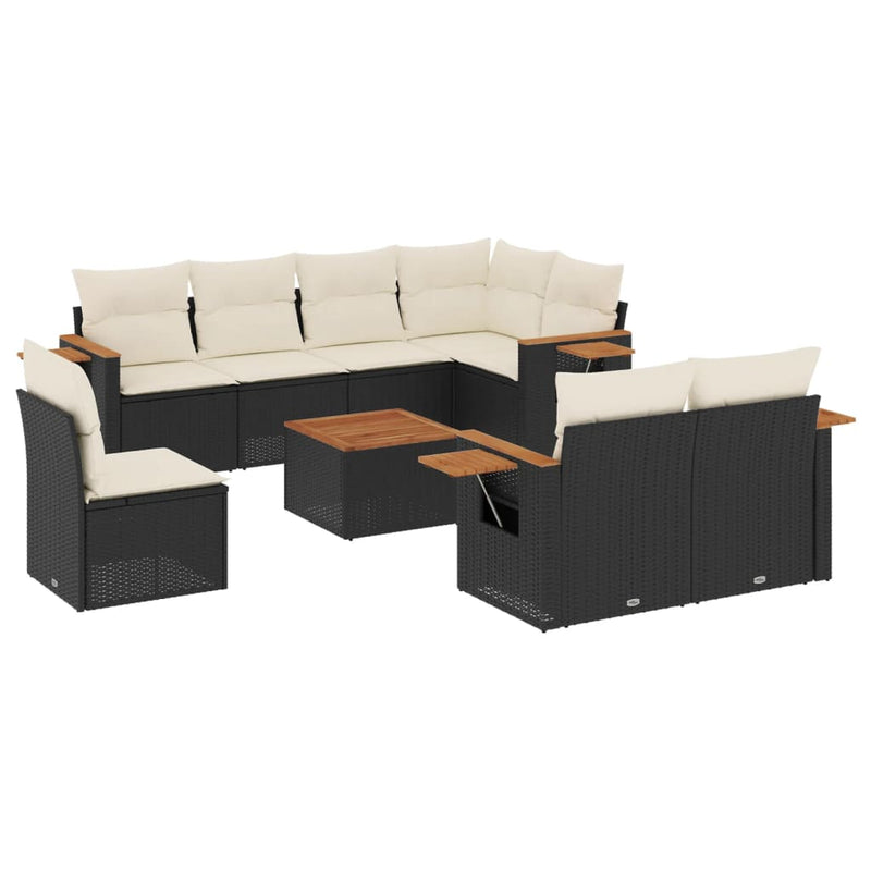 9 Piece Garden Sofa Set with Cushions Black Poly Rattan Payday Deals