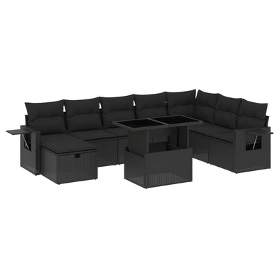 9 Piece Garden Sofa Set with Cushions Black Poly Rattan Payday Deals