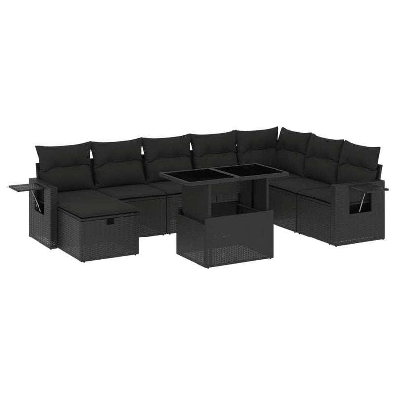 9 Piece Garden Sofa Set with Cushions Black Poly Rattan Payday Deals