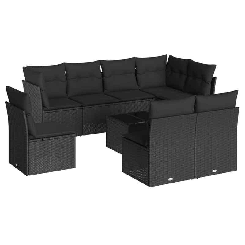 9 Piece Garden Sofa Set with Cushions Black Poly Rattan Payday Deals