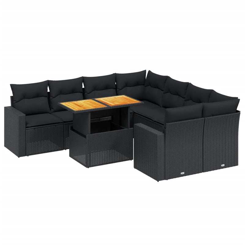 9 Piece Garden Sofa Set with Cushions Black Poly Rattan Payday Deals