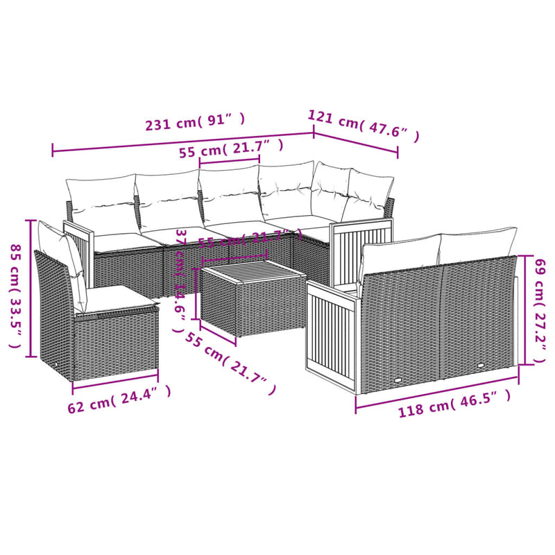 9 Piece Garden Sofa Set with Cushions Black Poly Rattan Payday Deals