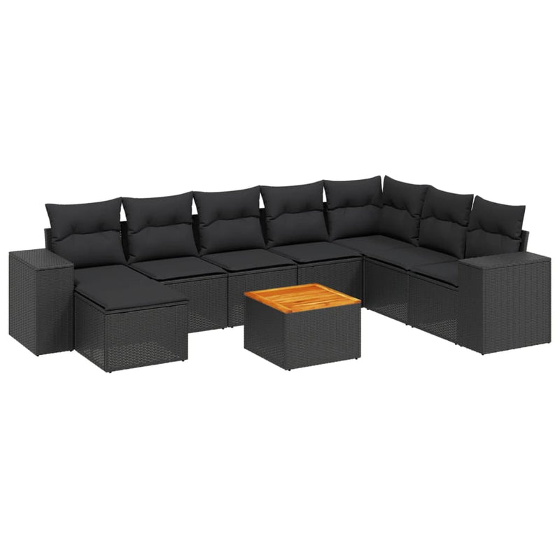 9 Piece Garden Sofa Set with Cushions Black Poly Rattan Payday Deals