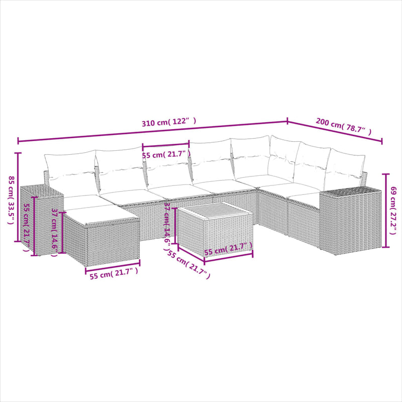 9 Piece Garden Sofa Set with Cushions Black Poly Rattan Payday Deals