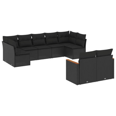 9 Piece Garden Sofa Set with Cushions Black Poly Rattan Payday Deals