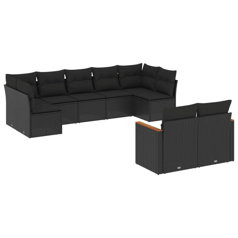 9 Piece Garden Sofa Set with Cushions Black Poly Rattan Payday Deals