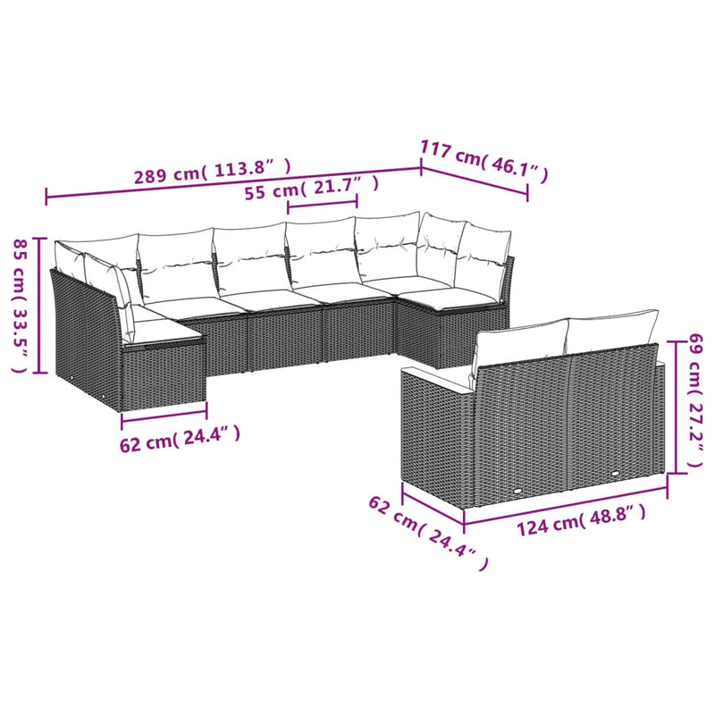 9 Piece Garden Sofa Set with Cushions Black Poly Rattan Payday Deals