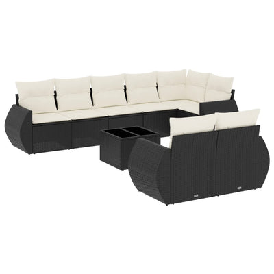 9 Piece Garden Sofa Set with Cushions Black Poly Rattan Payday Deals