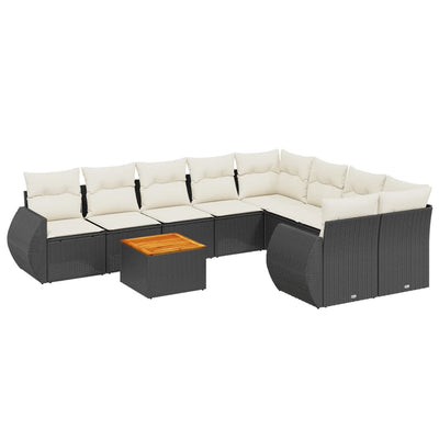 9 Piece Garden Sofa Set with Cushions Black Poly Rattan Payday Deals
