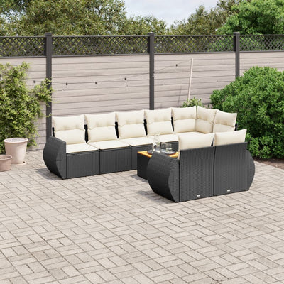 9 Piece Garden Sofa Set with Cushions Black Poly Rattan