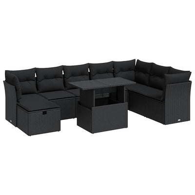 9 Piece Garden Sofa Set with Cushions Black Poly Rattan Payday Deals