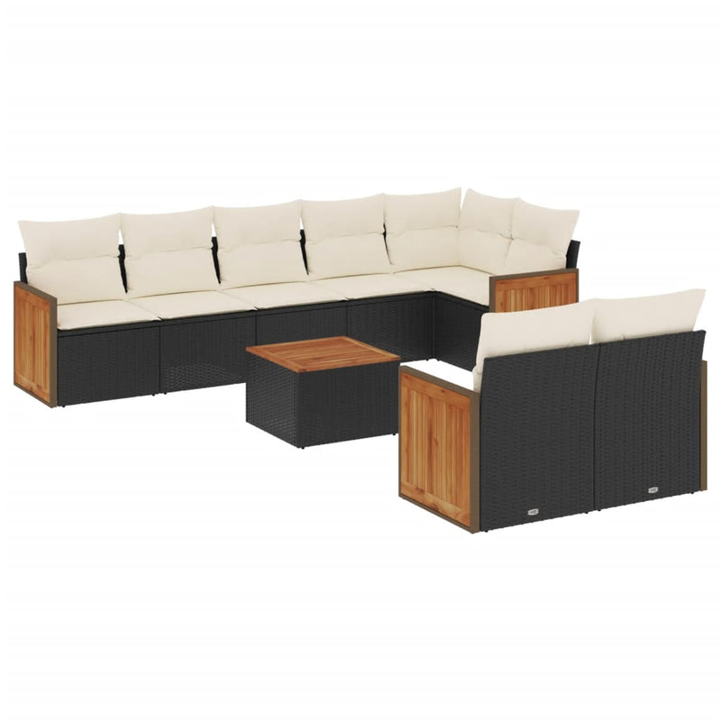 9 Piece Garden Sofa Set with Cushions Black Poly Rattan Payday Deals