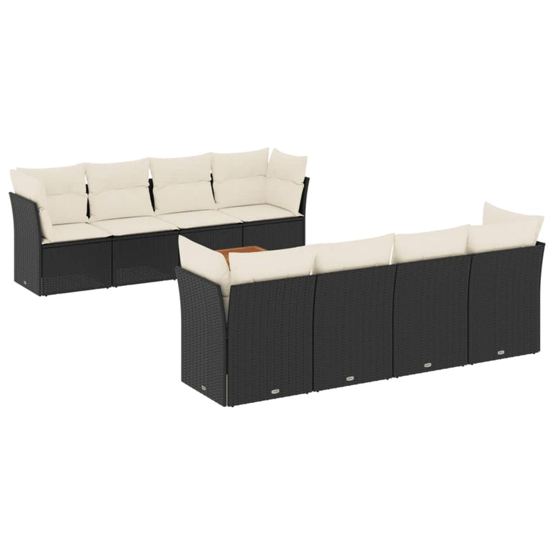 9 Piece Garden Sofa Set with Cushions Black Poly Rattan Payday Deals