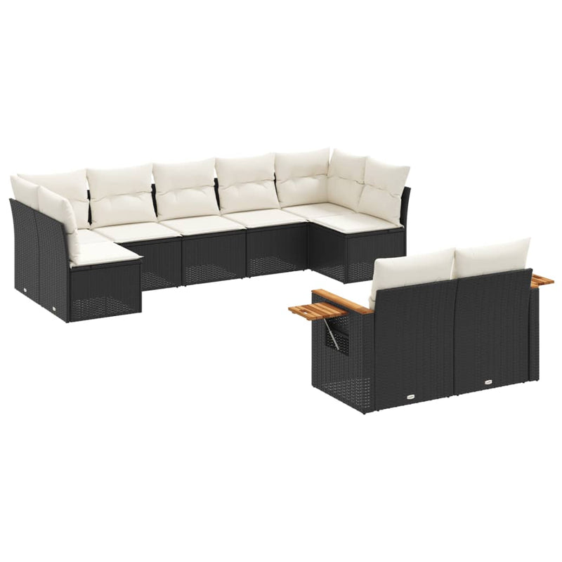 9 Piece Garden Sofa Set with Cushions Black Poly Rattan Payday Deals