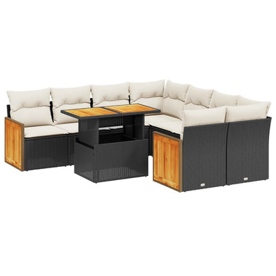 9 Piece Garden Sofa Set with Cushions Black Poly Rattan Payday Deals