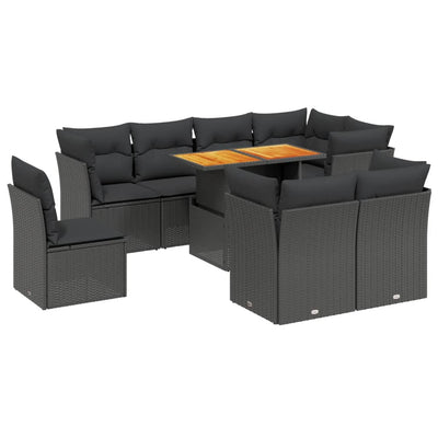 9 Piece Garden Sofa Set with Cushions Black Poly Rattan Payday Deals