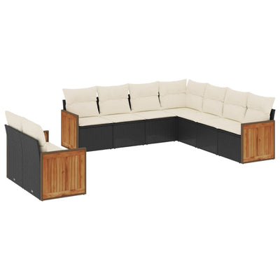 9 Piece Garden Sofa Set with Cushions Black Poly Rattan Payday Deals