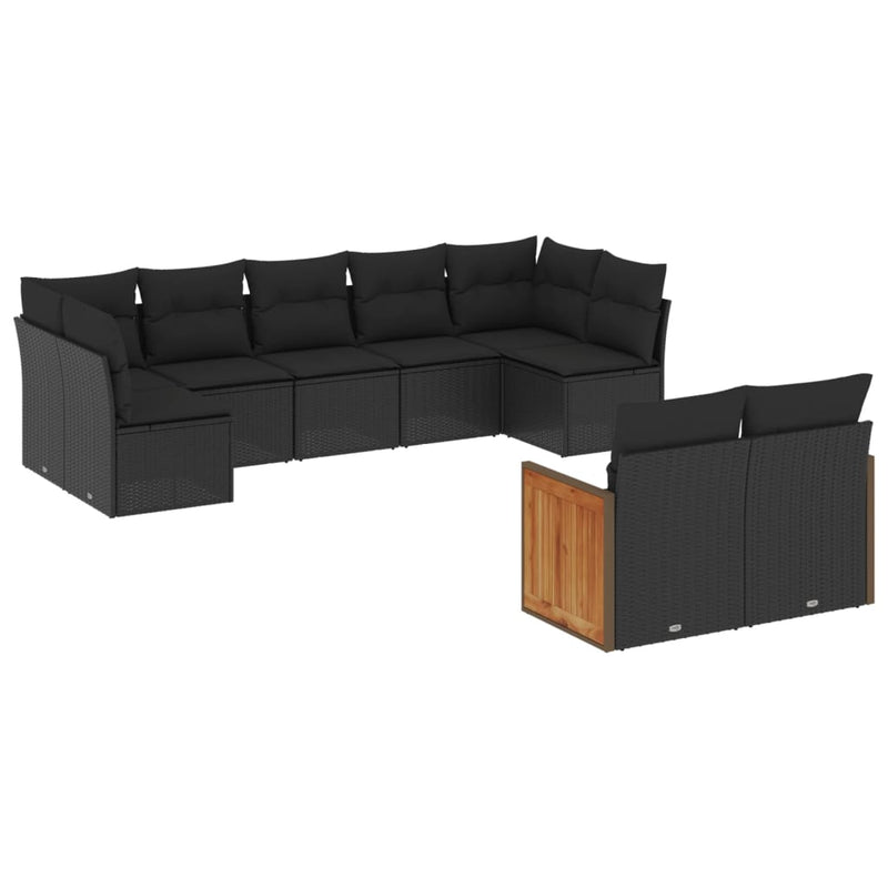9 Piece Garden Sofa Set with Cushions Black Poly Rattan Payday Deals