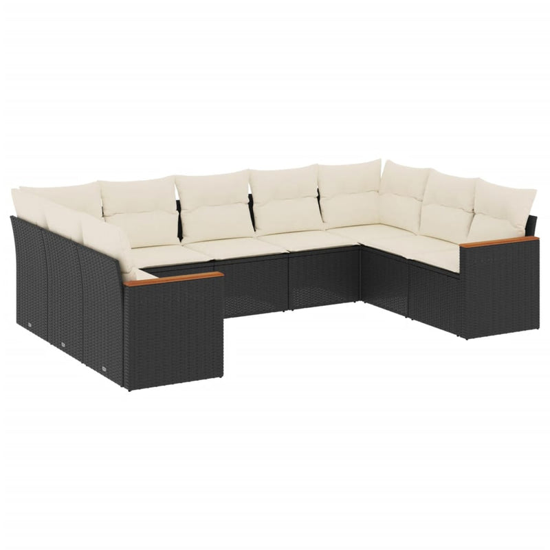 9 Piece Garden Sofa Set with Cushions Black Poly Rattan Payday Deals
