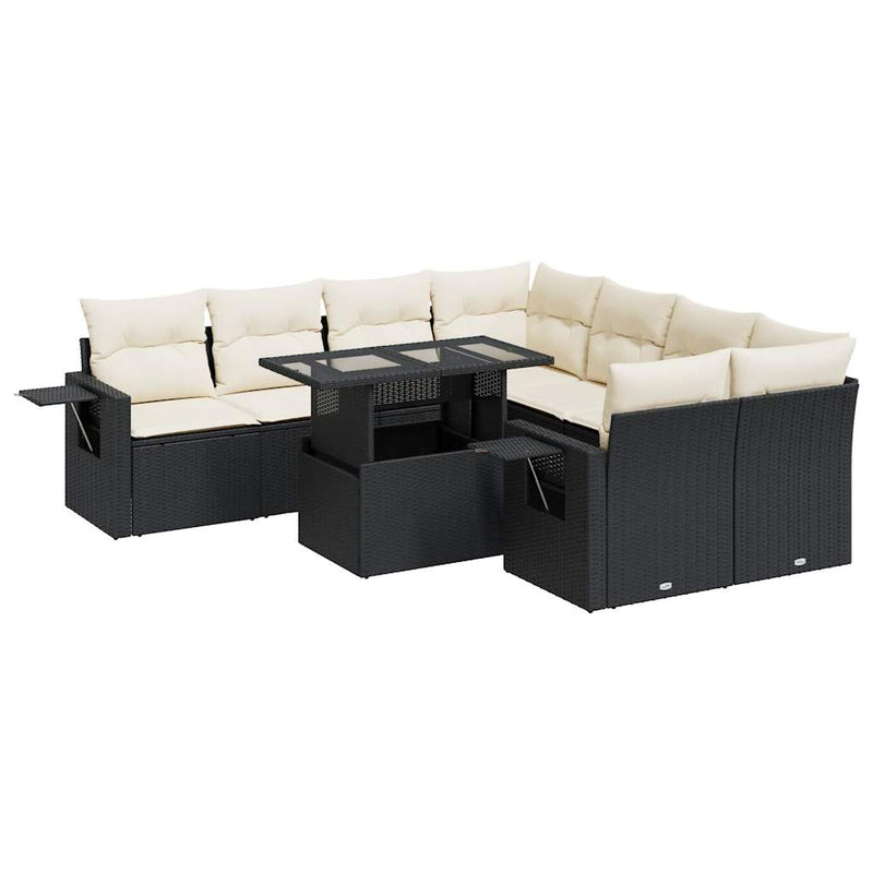 9 Piece Garden Sofa Set with Cushions Black Poly Rattan Payday Deals
