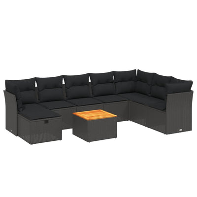 9 Piece Garden Sofa Set with Cushions Black Poly Rattan Payday Deals