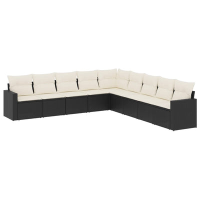 9 Piece Garden Sofa Set with Cushions Black Poly Rattan Payday Deals
