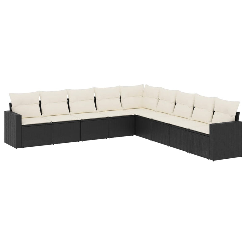 9 Piece Garden Sofa Set with Cushions Black Poly Rattan Payday Deals
