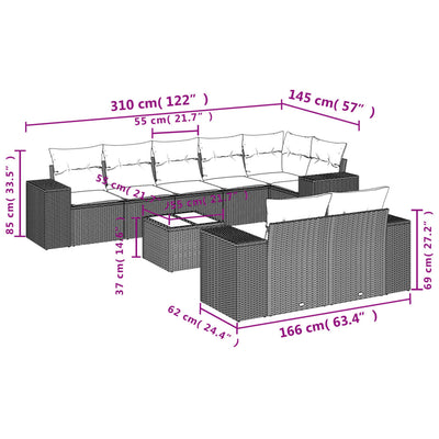 9 Piece Garden Sofa Set with Cushions Black Poly Rattan Payday Deals