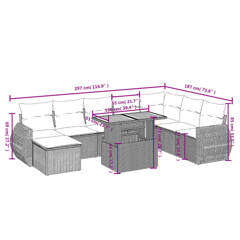 9 Piece Garden Sofa Set with Cushions Black Poly Rattan Payday Deals