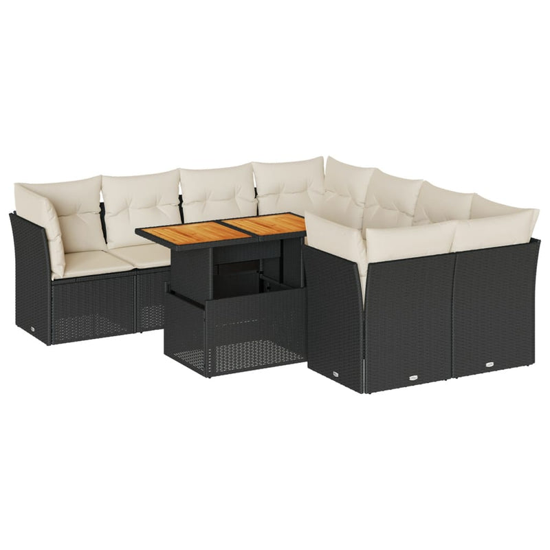 9 Piece Garden Sofa Set with Cushions Black Poly Rattan Payday Deals